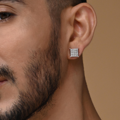 16 Square Diamond Silver Stud for Men (1 PC ONLY)