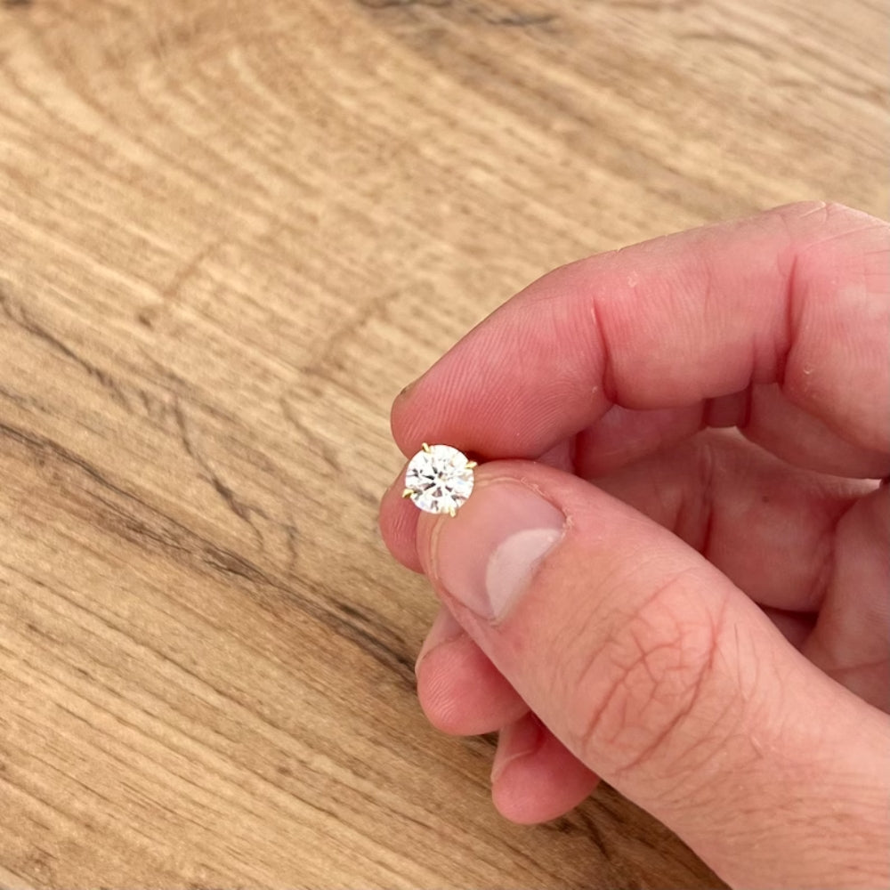 Round Solitaire  Sterling Silver CZ Ear Stud For Him (1 Pc Only)
