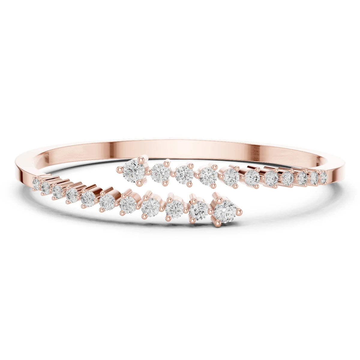 Rose gold bracelet with moissanite diamonds on a white background