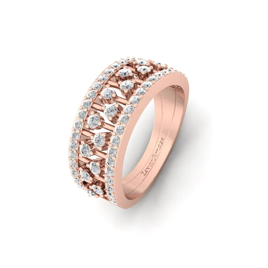 Anika Moissanite Diamond Silver Band Ring - rose gold