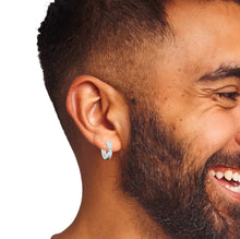 Load image into Gallery viewer, Silver Hoop Earrings For Men-Model