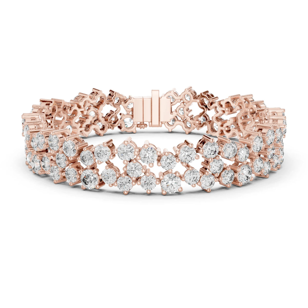 Rose gold bracelet with Moissanite diamond accents on a white background