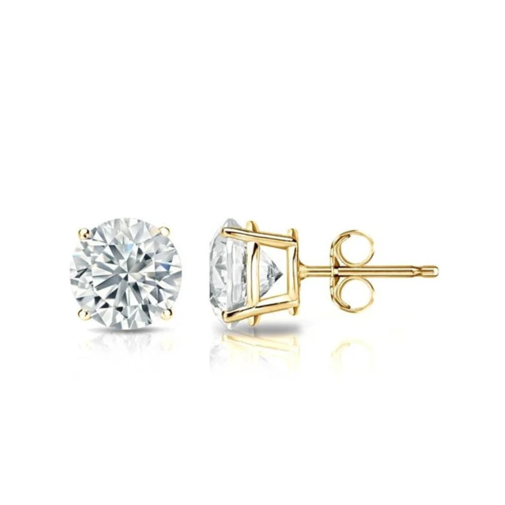 Round Solitaire  Sterling Silver CZ Ear Stud For Him (1 Pc Only)