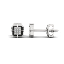 Load image into Gallery viewer, Square SIlver  earring for men front and side angle