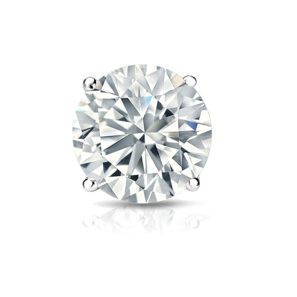 Round Solitaire  Sterling Silver CZ Ear Stud For Him (1 Pc Only)