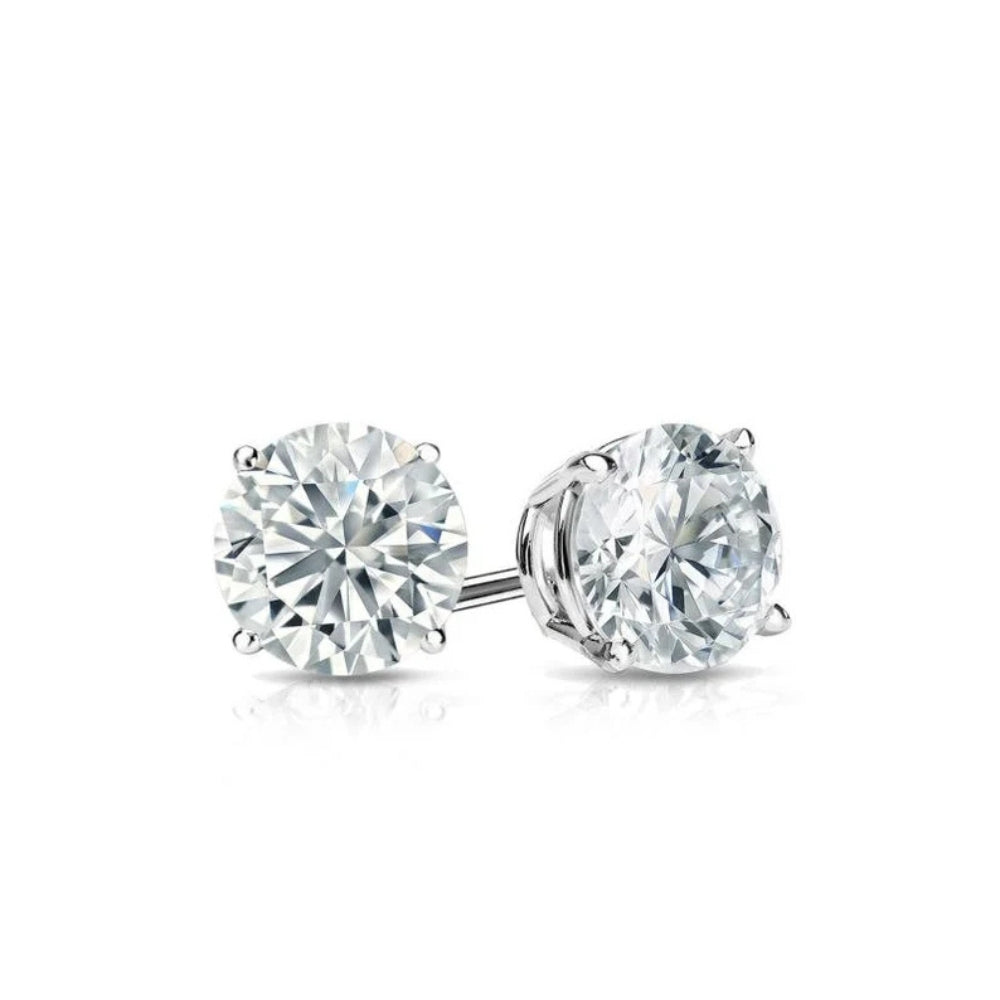 Round Solitaire  Sterling Silver CZ Ear Stud For Him (1 Pc Only)