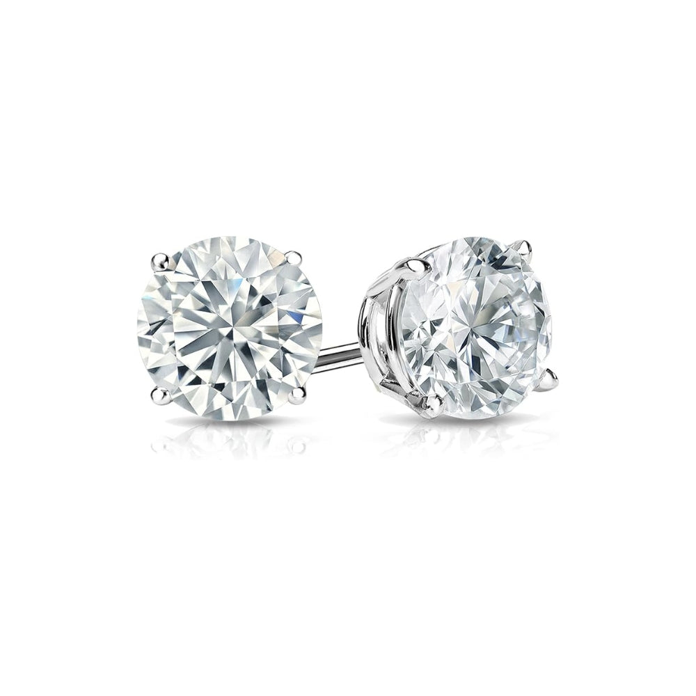 Round Solitaire  Sterling Silver CZ Ear Stud For Him (1 Pc Only)