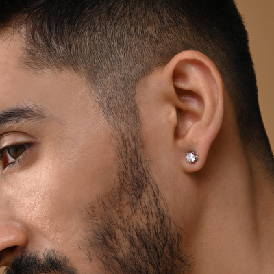 Round Crown Silver Stud for Men (1 PC ONLY)