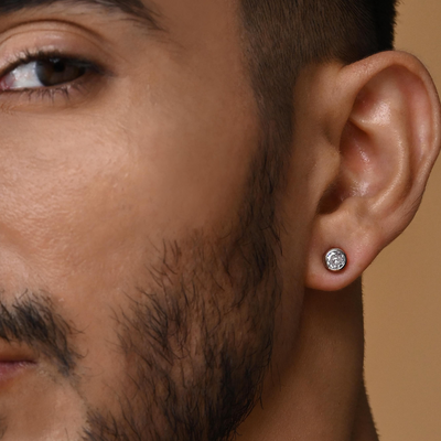 Classic Round Bezel Silver Stud For Men (1 PC ONLY)