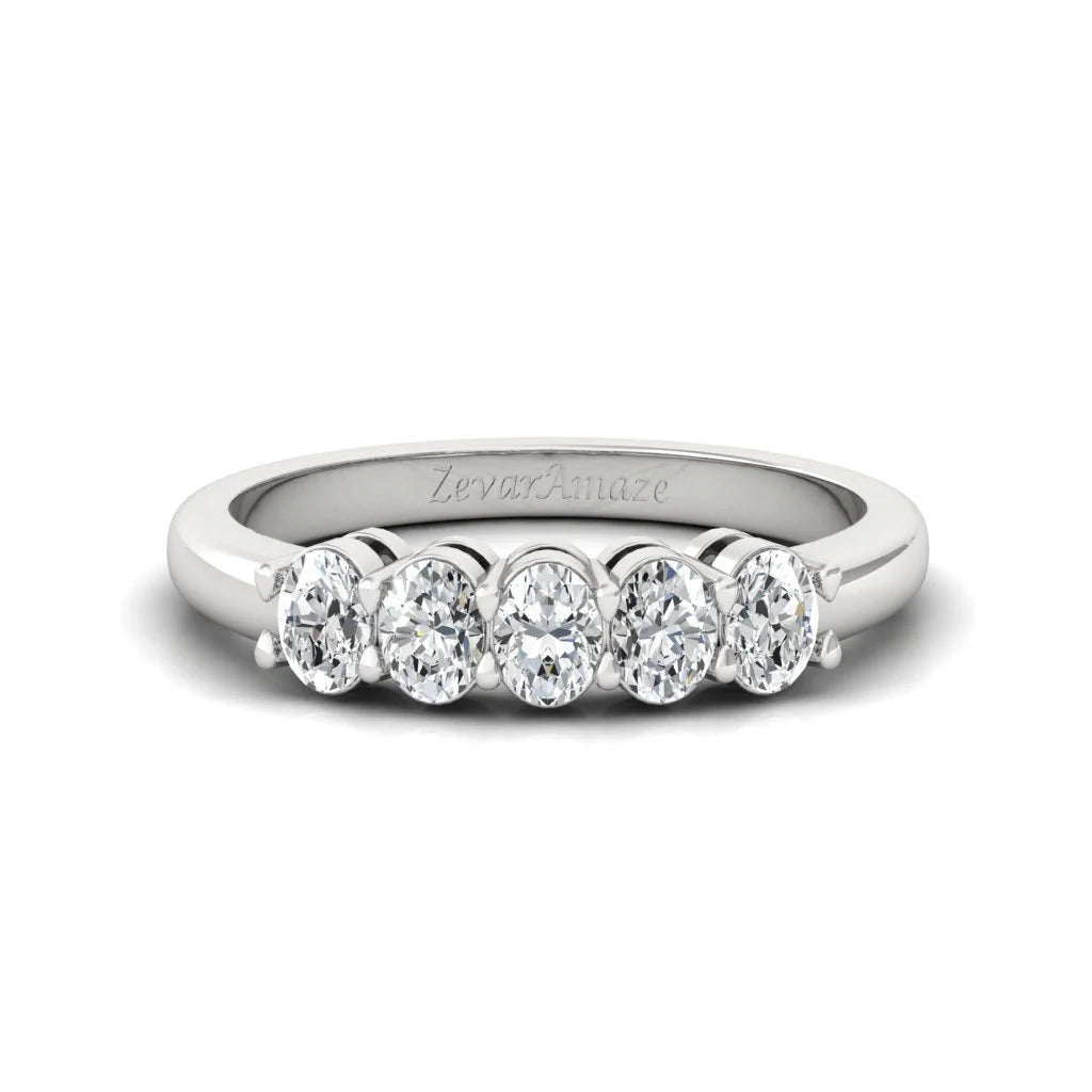 Moissanite Oval Diamond Sterling Silver Band