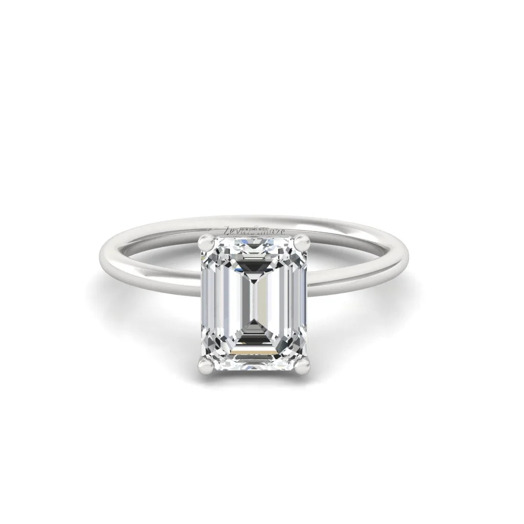 Emerald Moissanite Solitaire Diamond Silver Ring