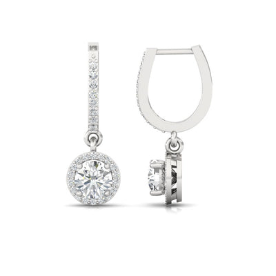 Halo Solitaire Dangling Hoop Sterling Silver Earrings for Her