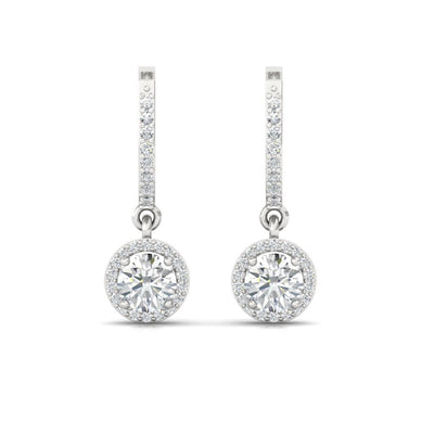 Halo Solitaire Dangling Hoop Sterling Silver Earrings for Her
