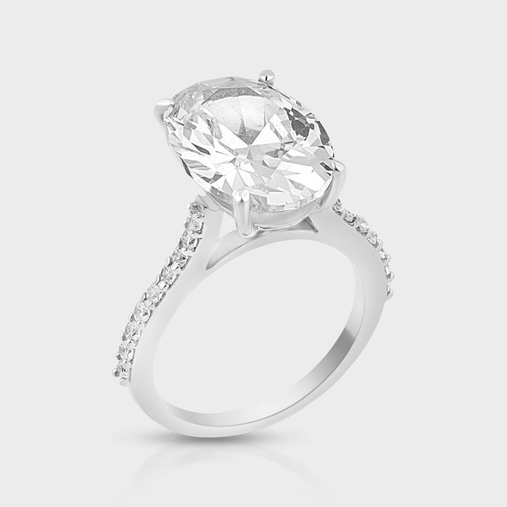 Classic Silver oval CZ Solitaire Ring - White