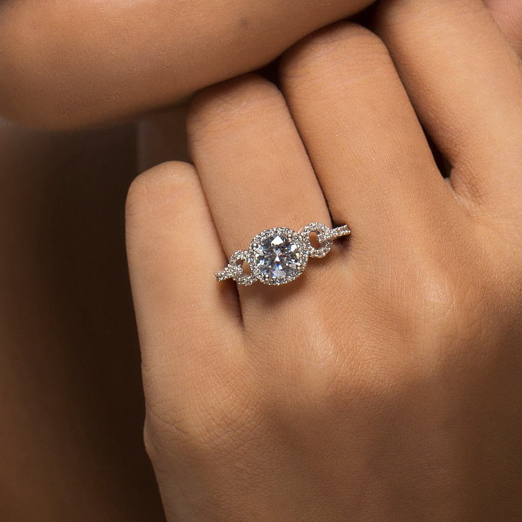 Silver ring for her - hand model