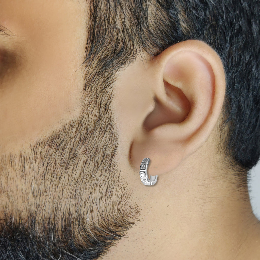 4Diamond Silver Hoop Earrings For Men on model