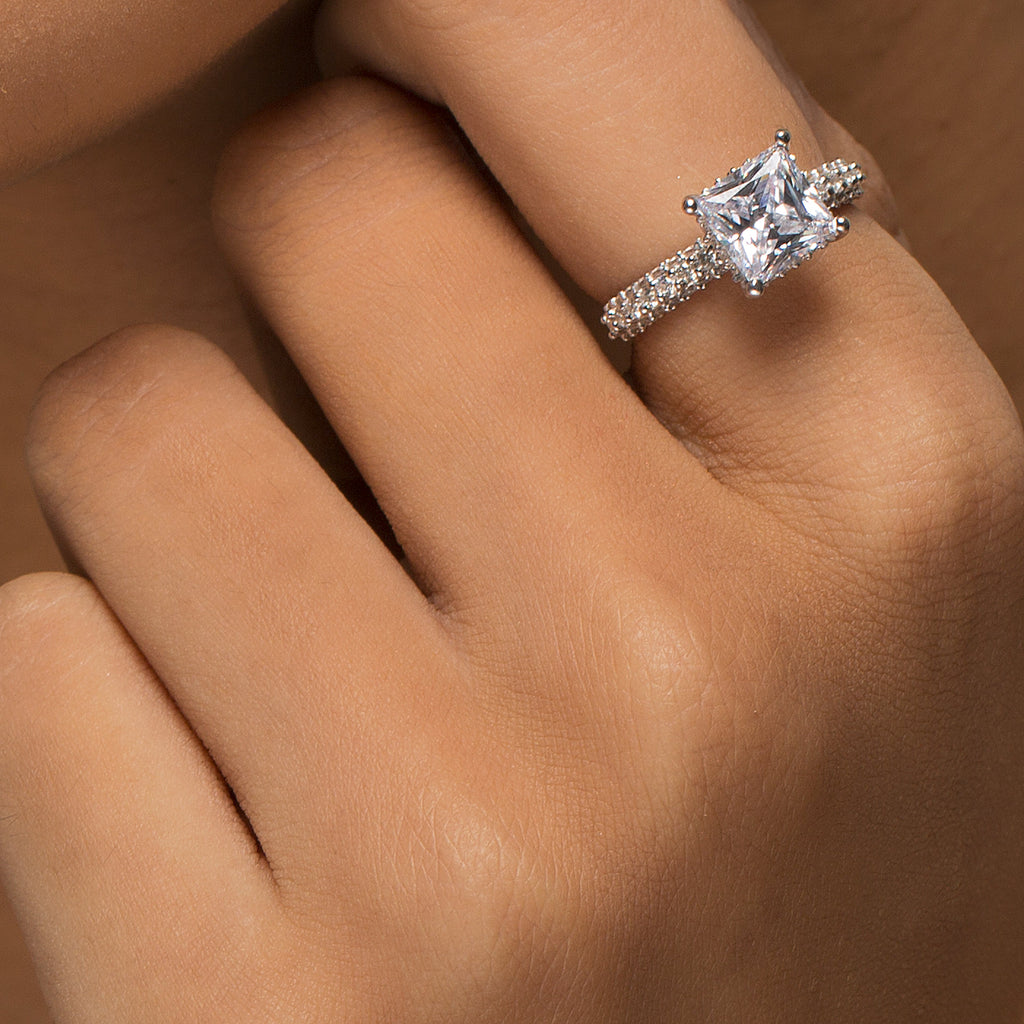 Dale Moissanite Princess Cut Diamond  Solitaire Ring  on model