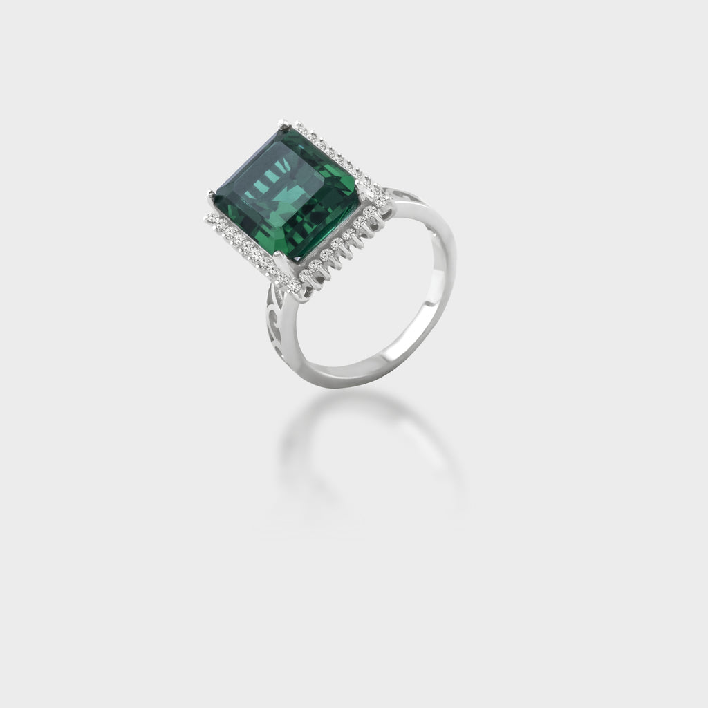 Green Emerald Diamond Ring - Zevar Amaze