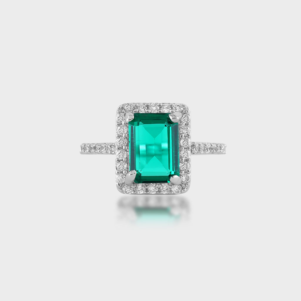 Green Emerald Silver Ring