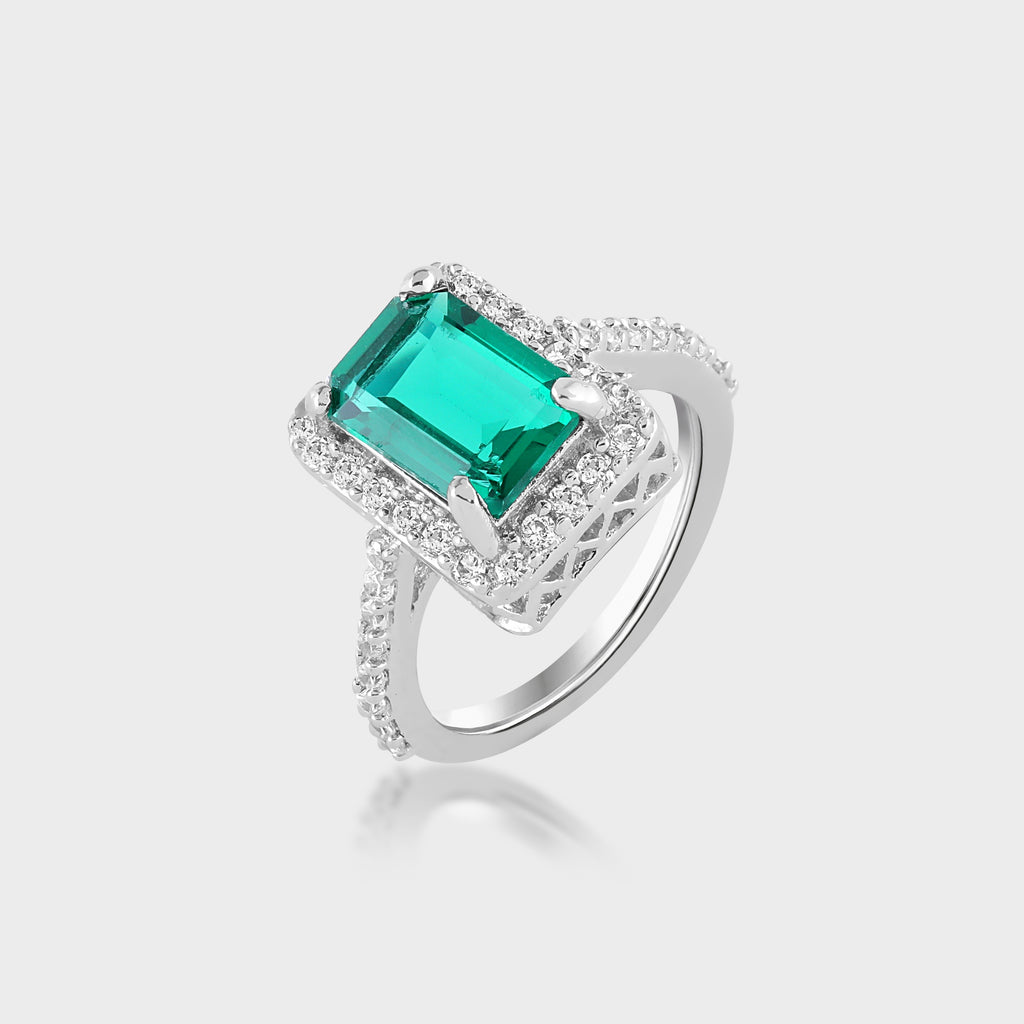 Aretha Green Emerald Silver Ring for Her