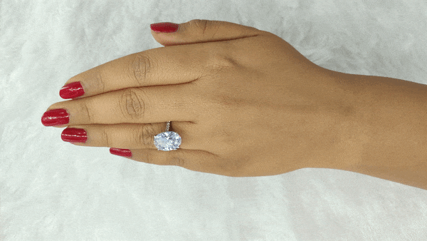 Classic Silver oval CZ Solitaire Ring - Hand Model
