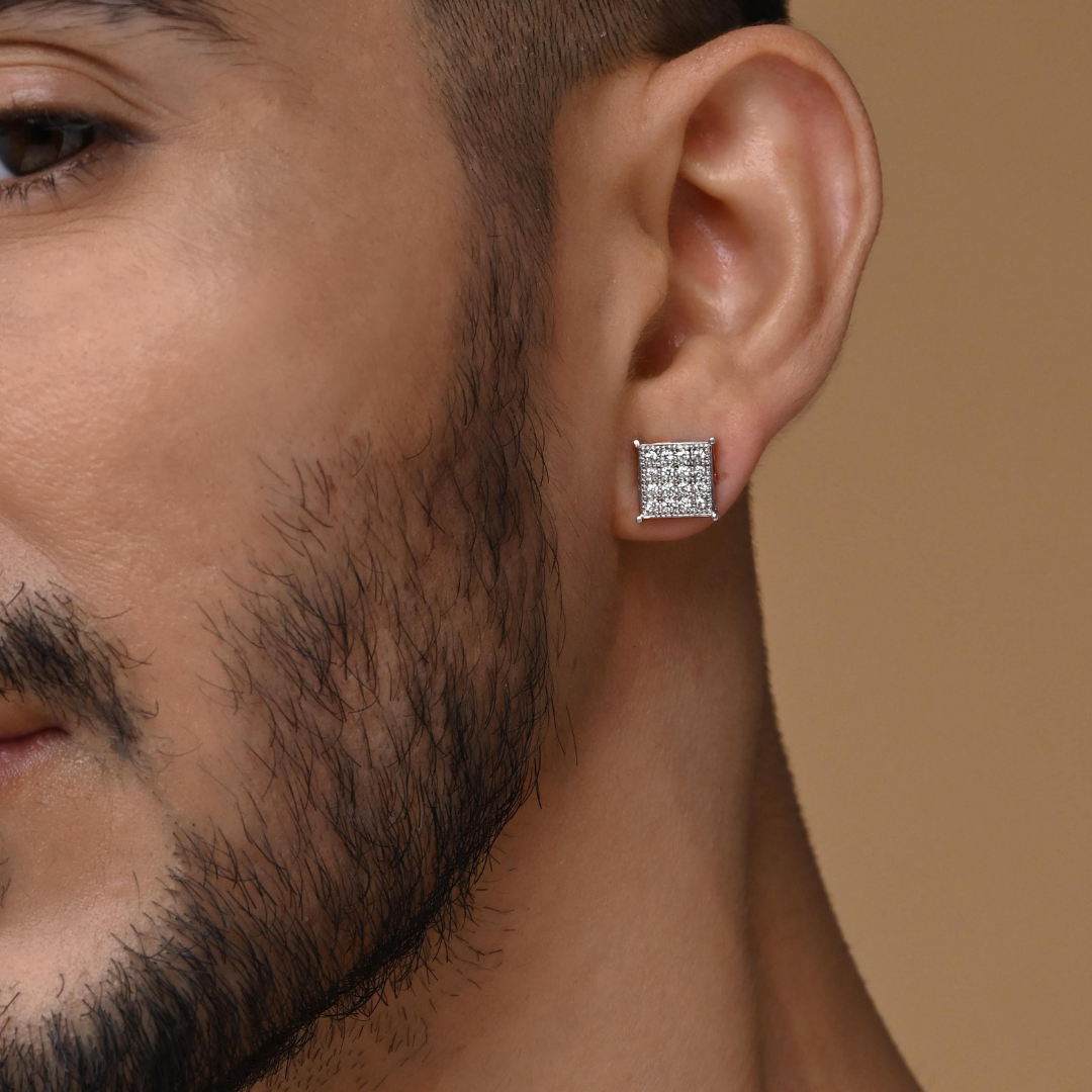 16 Square Diamond Silver Stud for Men (1 PC ONLY)