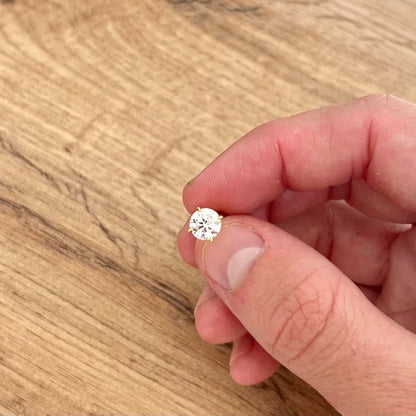 Round Solitaire  Sterling Silver CZ Ear Stud For Him (1 Pc Only)