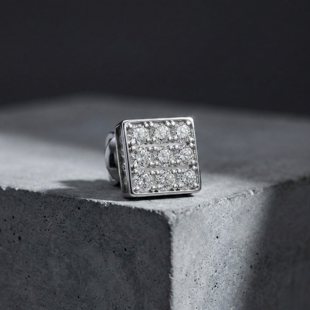 9 square diamond Silver Stud For Men (1 PC ONLY)