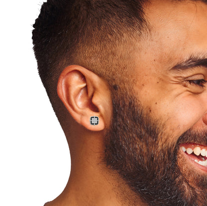 Square SIlver earring for men on Model