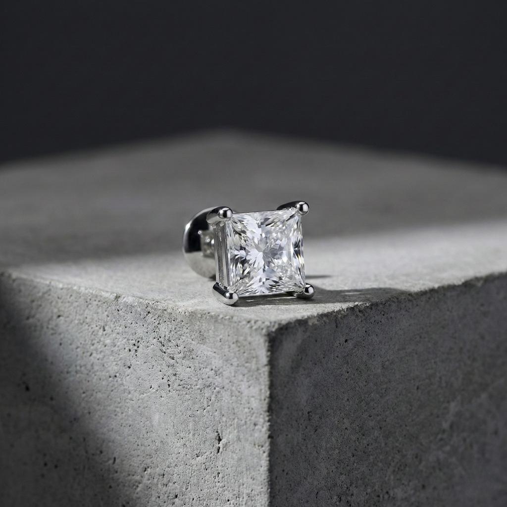 Princess Solitaire Silver Stud for Men (1 PC ONLY)