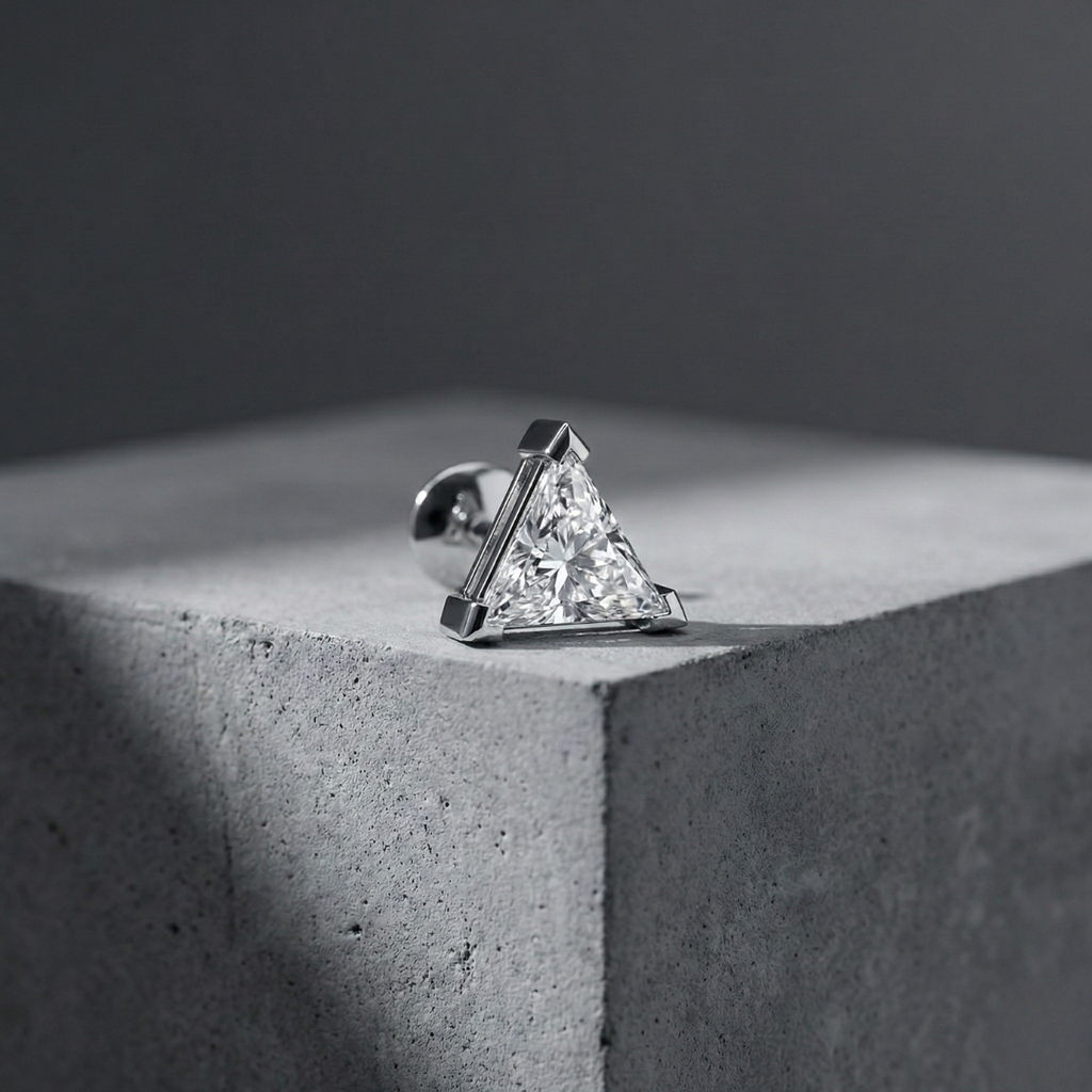 Triangle Solitaire Silver Stud for Men (1 PC ONLY)