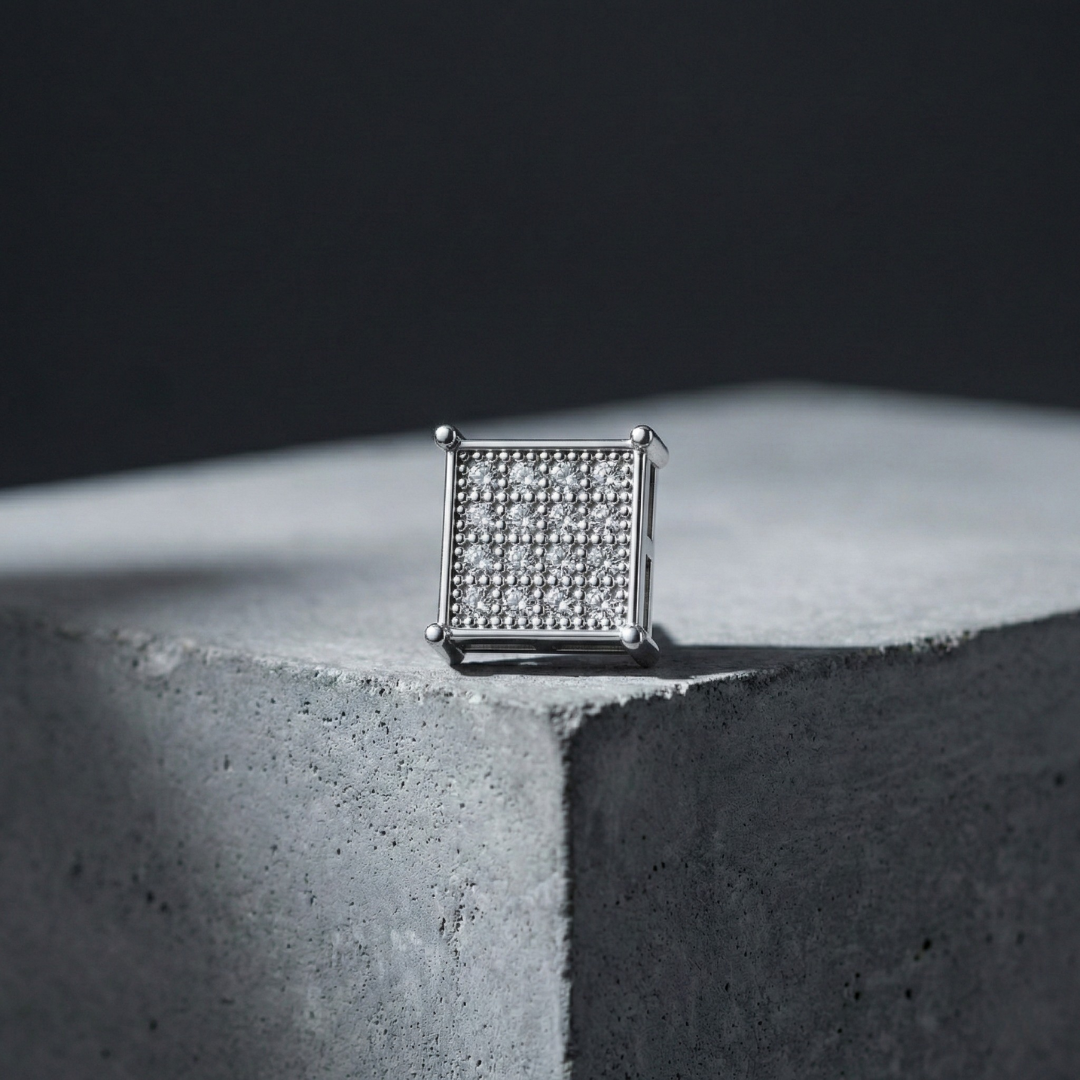 16 Square Diamond Silver Stud for Men (1 PC ONLY)