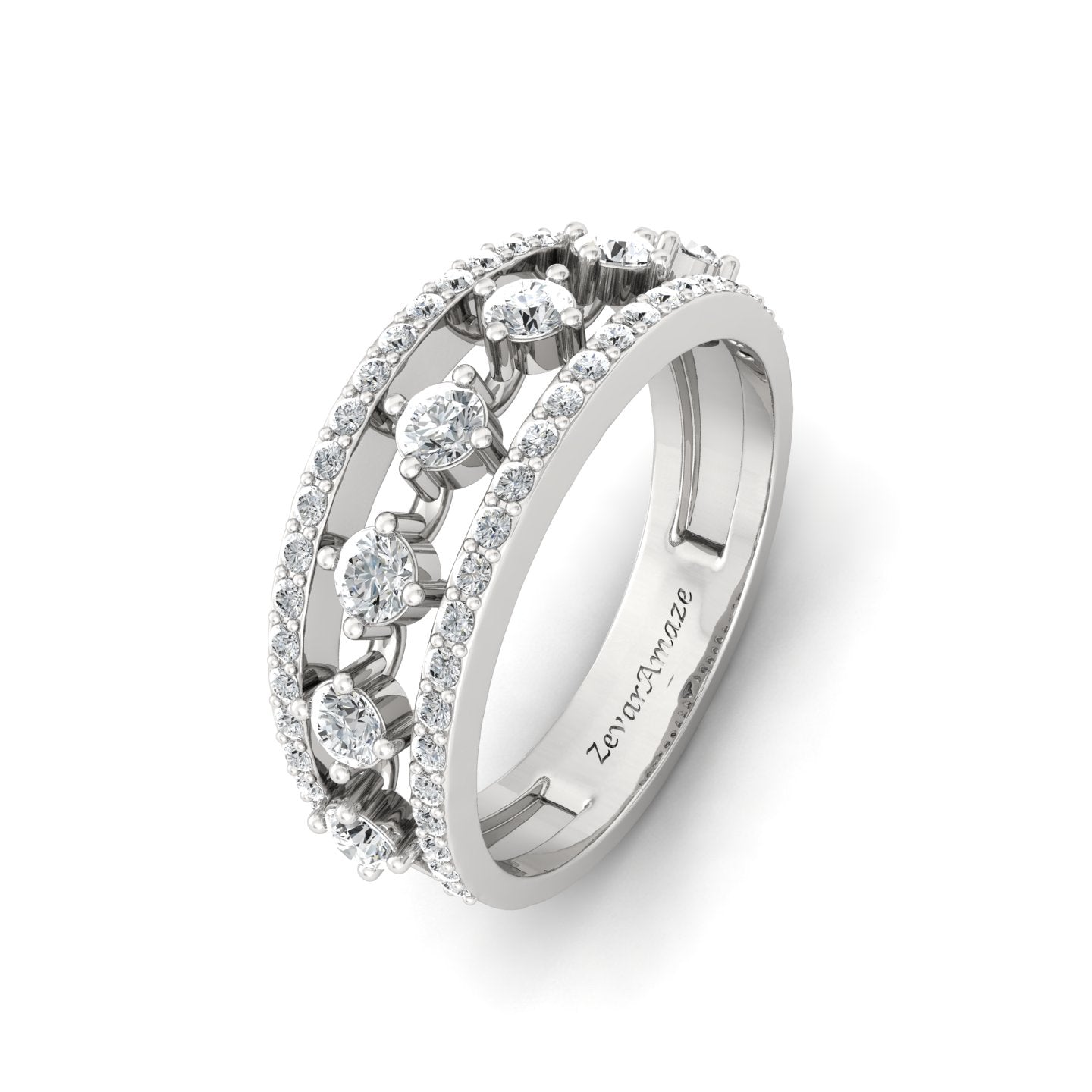 Saubhagya Swirl Silver Band Ring for Her- White
