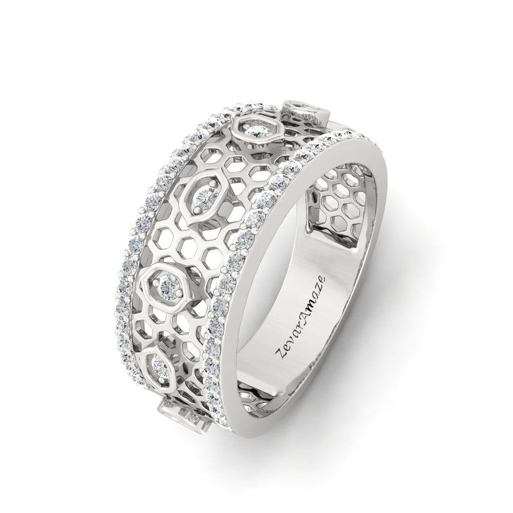 Sunflower Bloom Silver Band Ring for Her - white