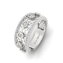 Load image into Gallery viewer, Sunflower Bloom Silver Band Ring for Her - white