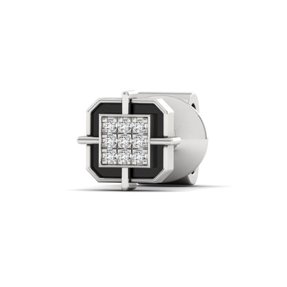 Square SIlver earring for men side angle