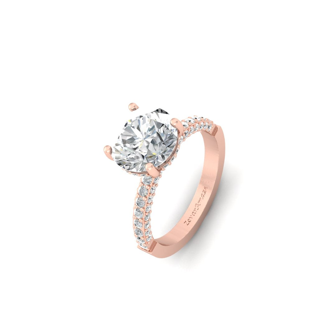 14k Rose Gold Stack Design Dainty Thin Band and Diamond Ring Wedding E –  ASweetPear