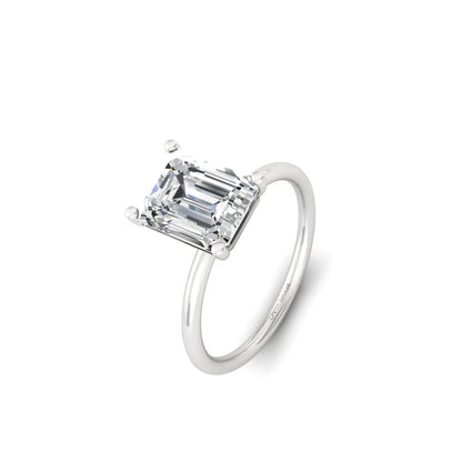 Emerald Moissanite Solitaire Diamond Silver Ring