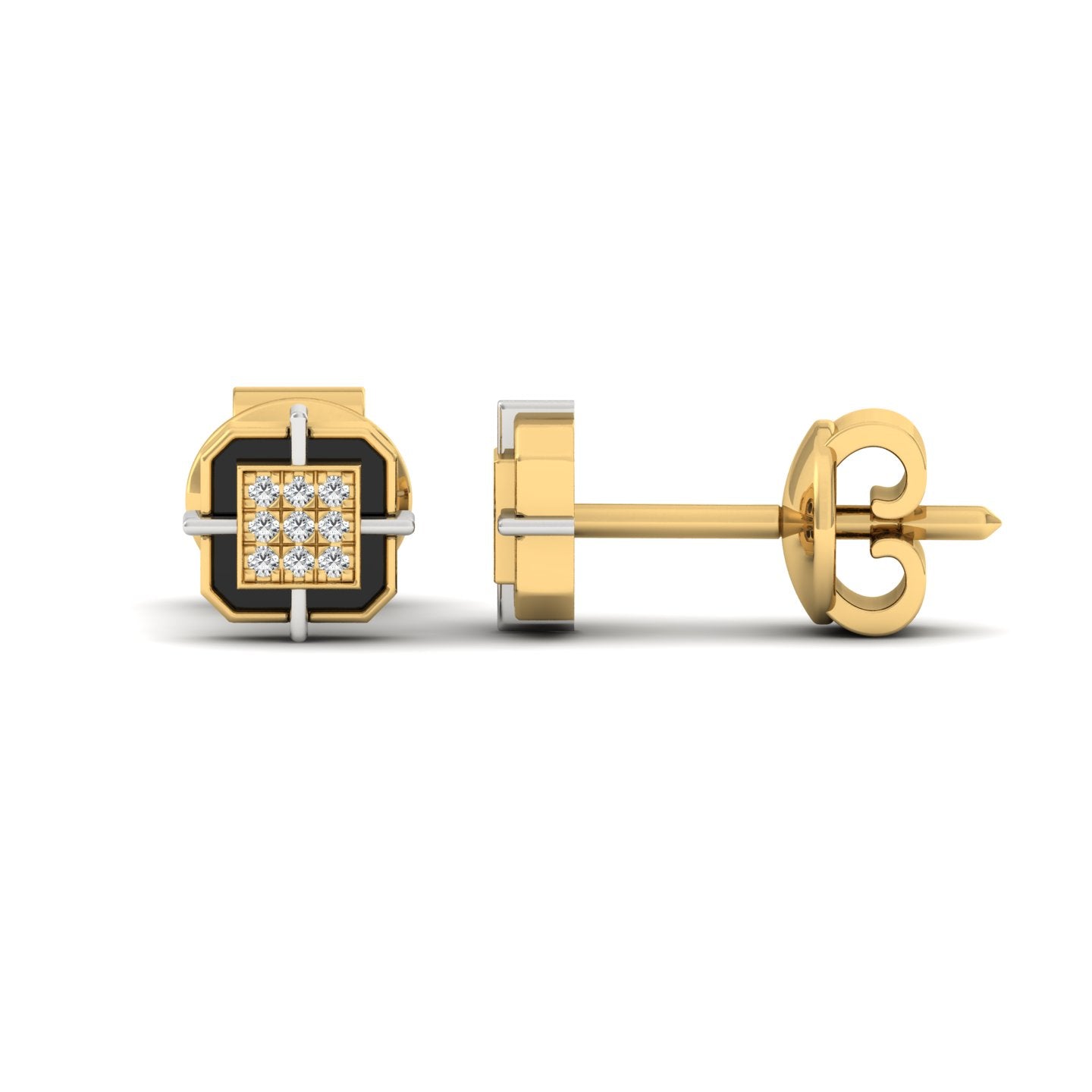 Square SIlver earring for men front and side angle