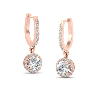 Halo Solitaire Dangling Hoop Sterling Silver Earrings for Her