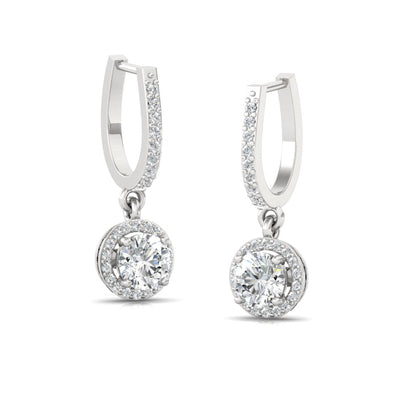 Halo Solitaire Dangling Hoop Sterling Silver Earrings for Her