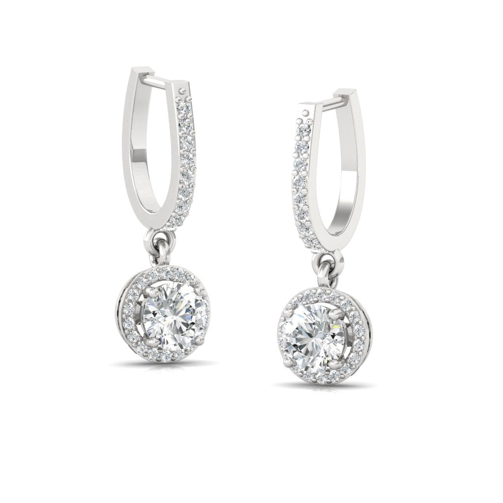 Halo Solitaire Dangling Hoop Sterling Silver Earrings for Her