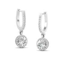 Load image into Gallery viewer, Halo Solitaire Dangling Hoop Sterling Silver Earrings for Her