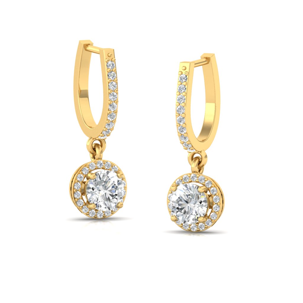 Halo Solitaire Dangling Hoop Sterling Silver Earrings for Her