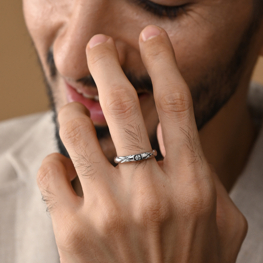 Silver Ring for Men - White