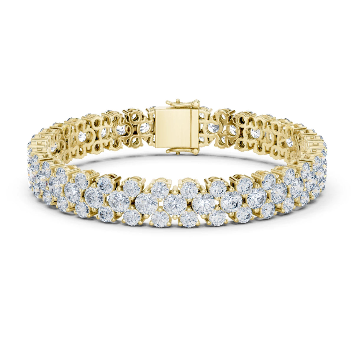 Gold bracelet with moissanite diamond accents on a white background