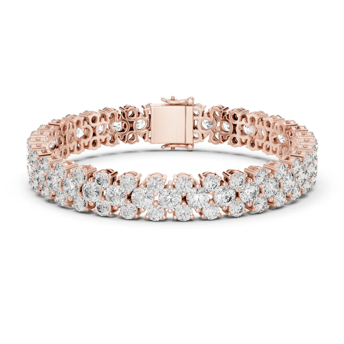 Rose gold bracelet with moissanite diamonds on a white background