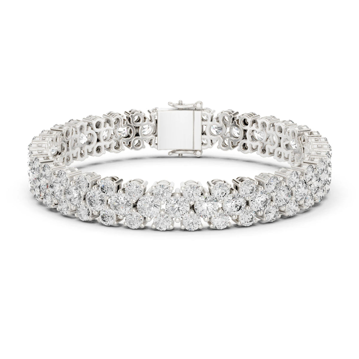 Silver bracelet with clear moissanite gemstones on a white background