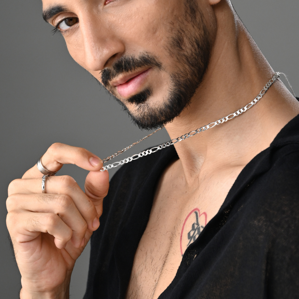 Buy Figaro Sterling Silver Chain for Men Online Zevar Amaze