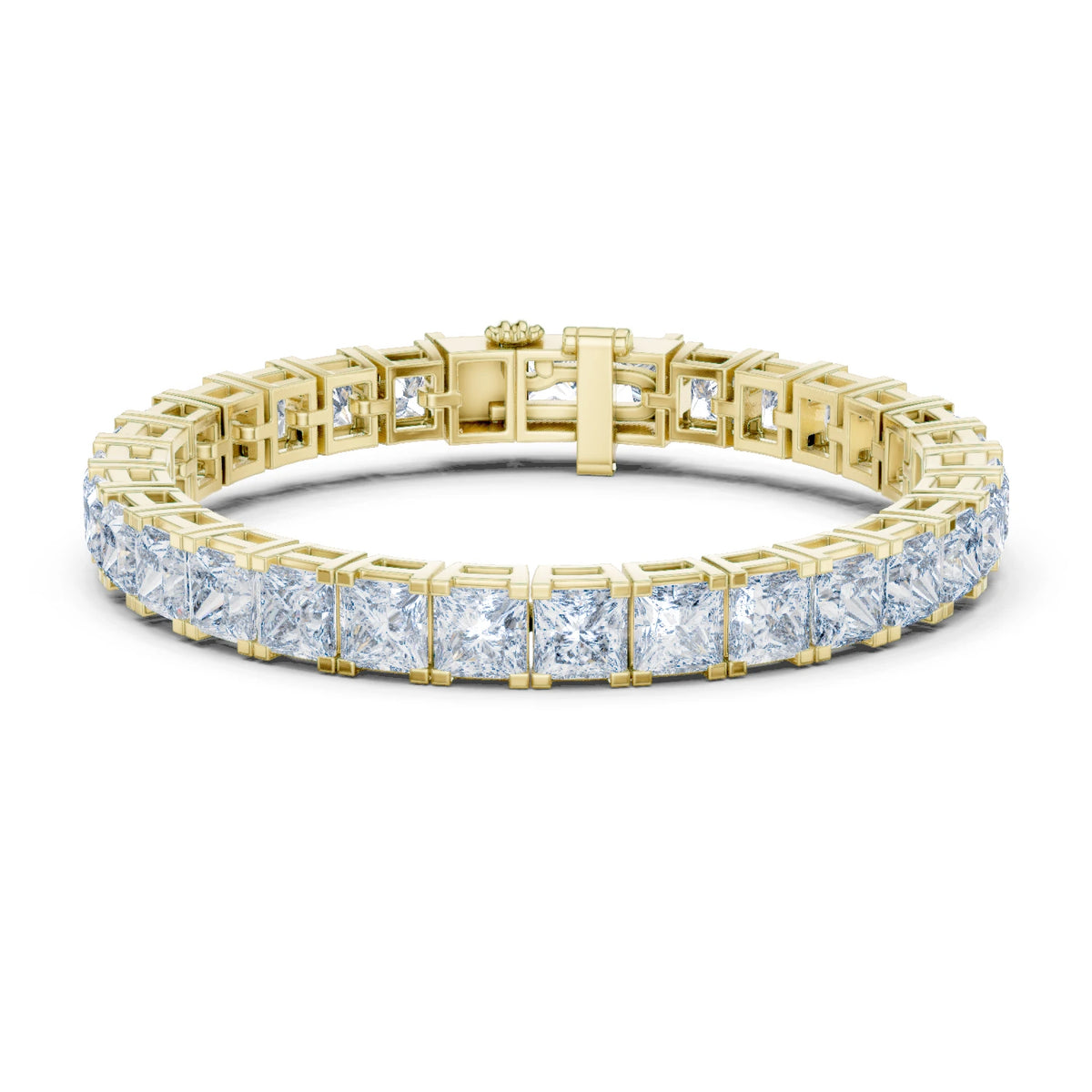 Gold bracelet with moissanite diamond stones on a white background